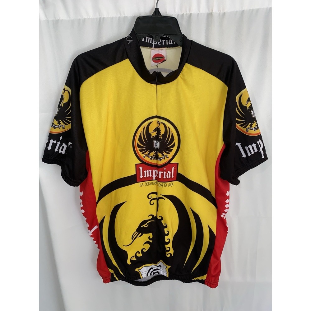 Imperial Cerveza Costa Rica Beer Cycling Jersey Men's XL Yellow Zip Up